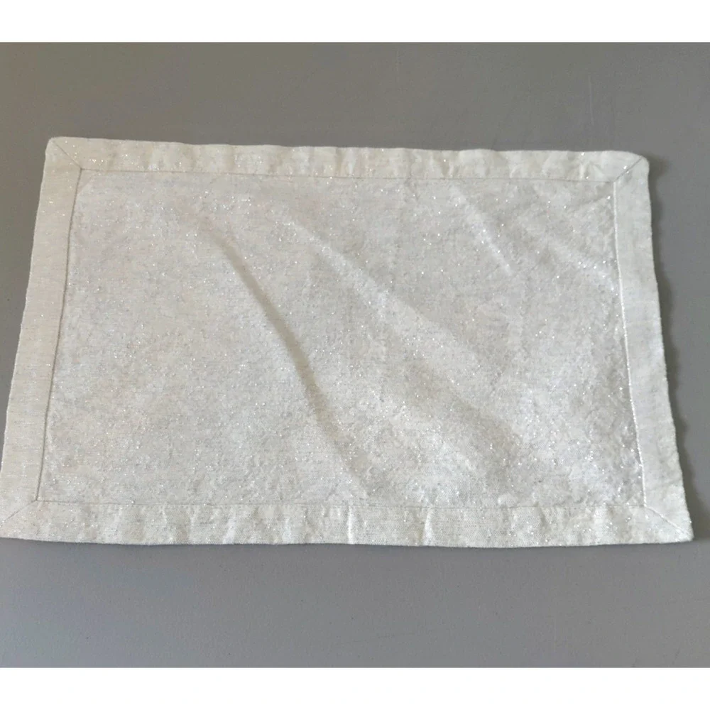 Silver Tinsel Cotton Placemats Set of 7 Textured Off White Tailored Elegant